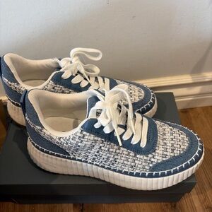 Blue and White Woven Sneakers
